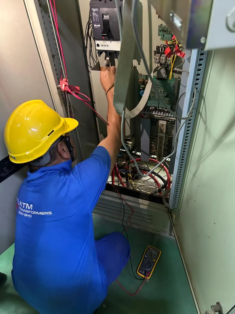 An ESP control cabinet being worked on.