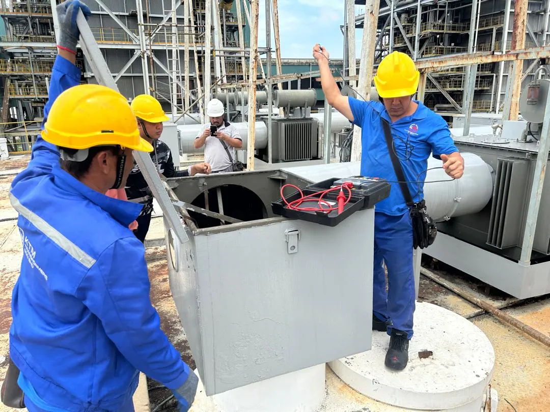 Testing an ESP rectifier transformer at a power station.