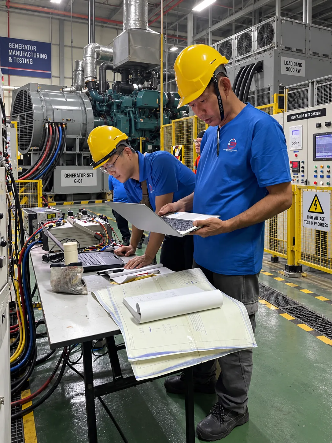 A KTM engineer recording generator model validation results at a power plant.