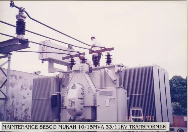 Maintenance work on a SESCO Mukah 10/15MVA 33/11kV transformer.