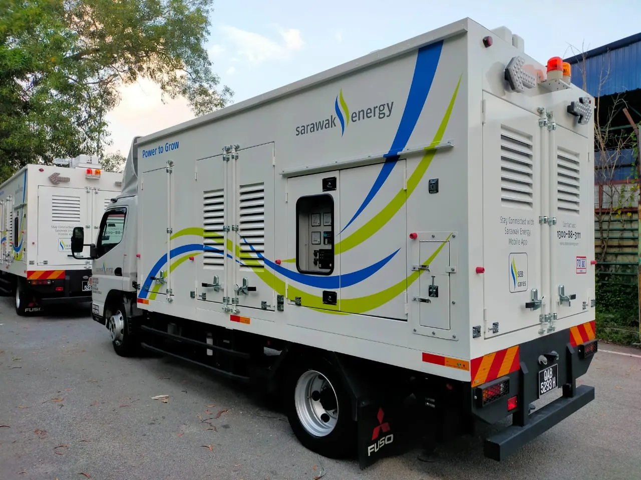 A lorry-mounted mobile generator set.